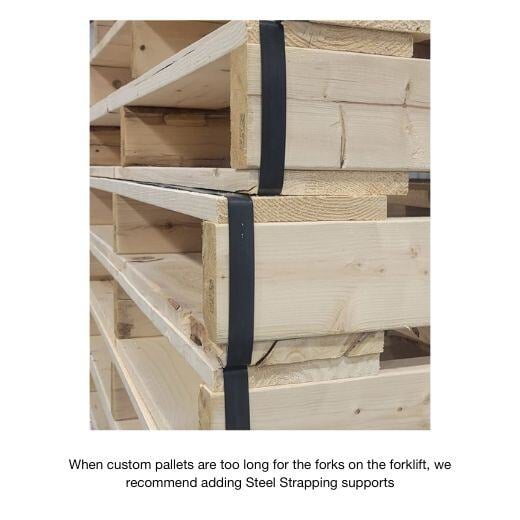 Wooden pallets supported with steel strap
