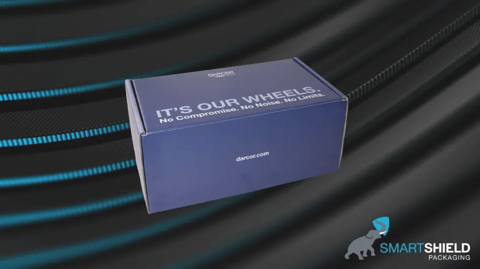 Printed corrugated packaging box with company branding